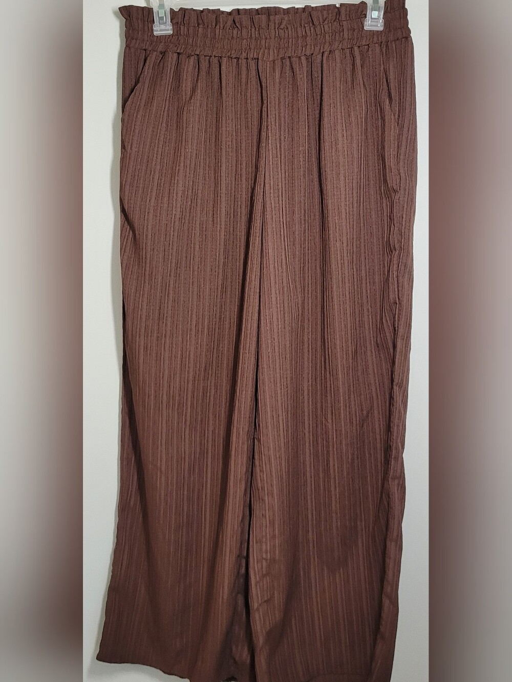 SHEIN Ribbed Wide-Leg Pull-On Pants - With Top Brown 1X Like New